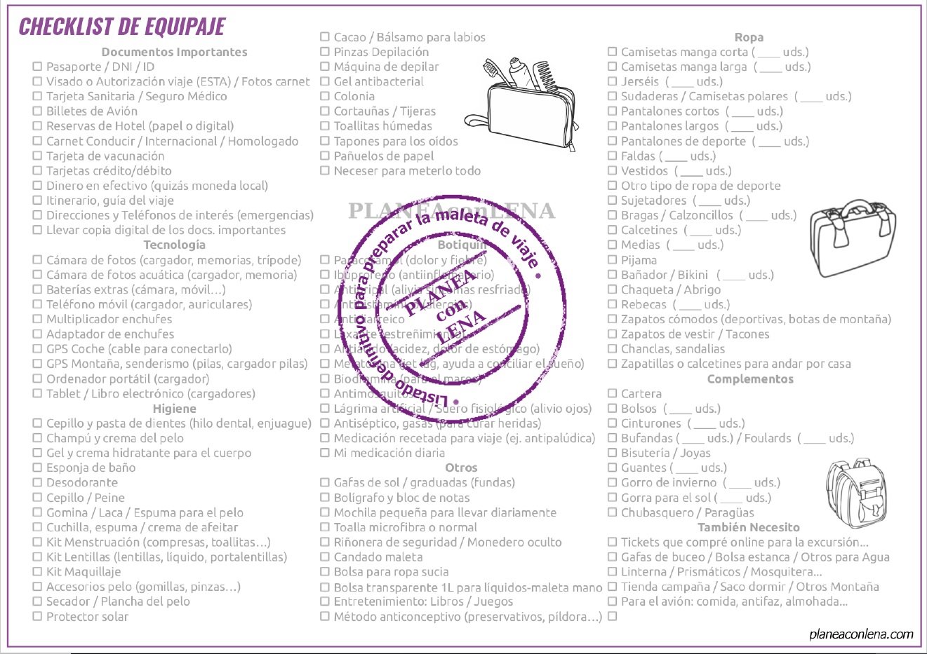 ¡Más de 100 cosas que revisar! - Checklist de Equipaje